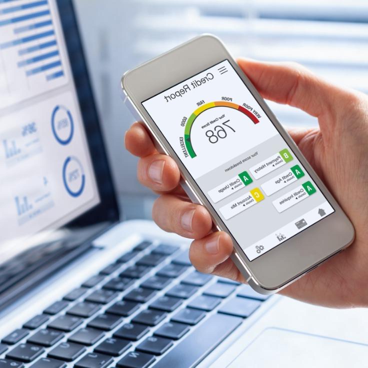 credit report with score rating app on smartphone screen